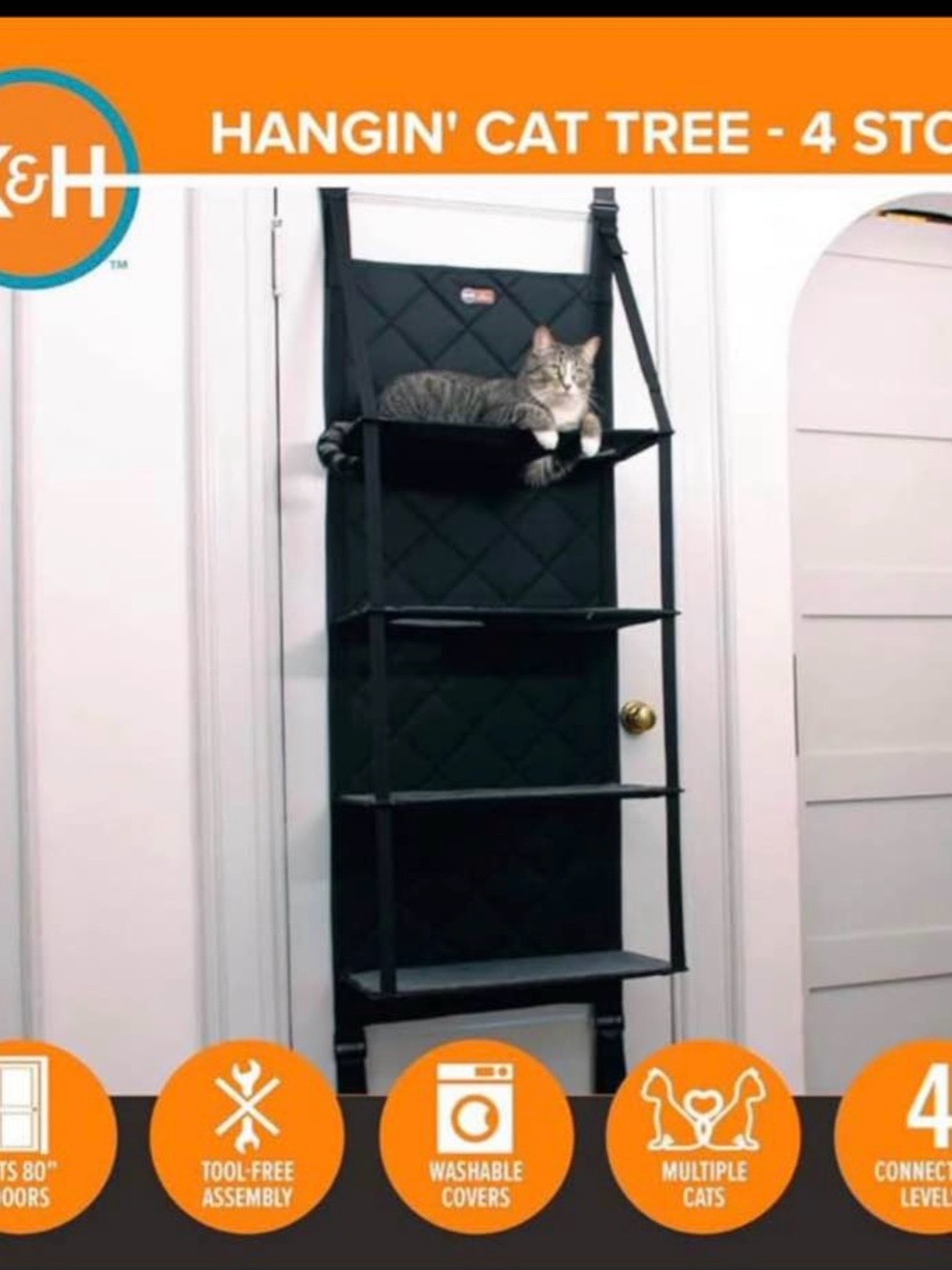 K & H pets Black/Gray Over-the-Door Cat Shelf Tower - Picture 4 of 4